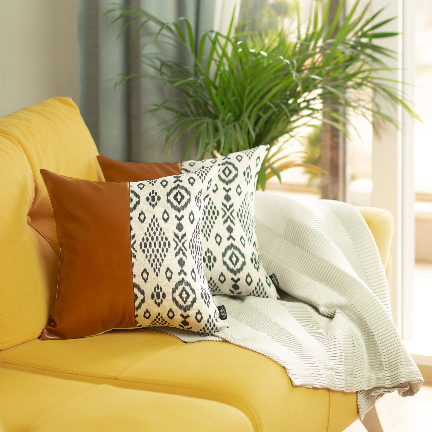 Bohemian Vegan Faux Leather Throw Pillow Covers