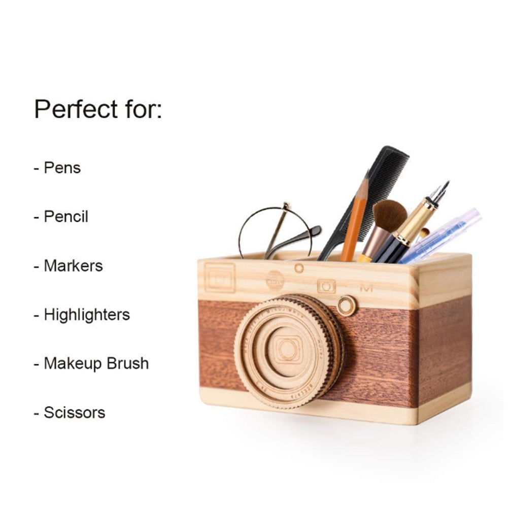 Creative Camera Wooden Pencil Holder