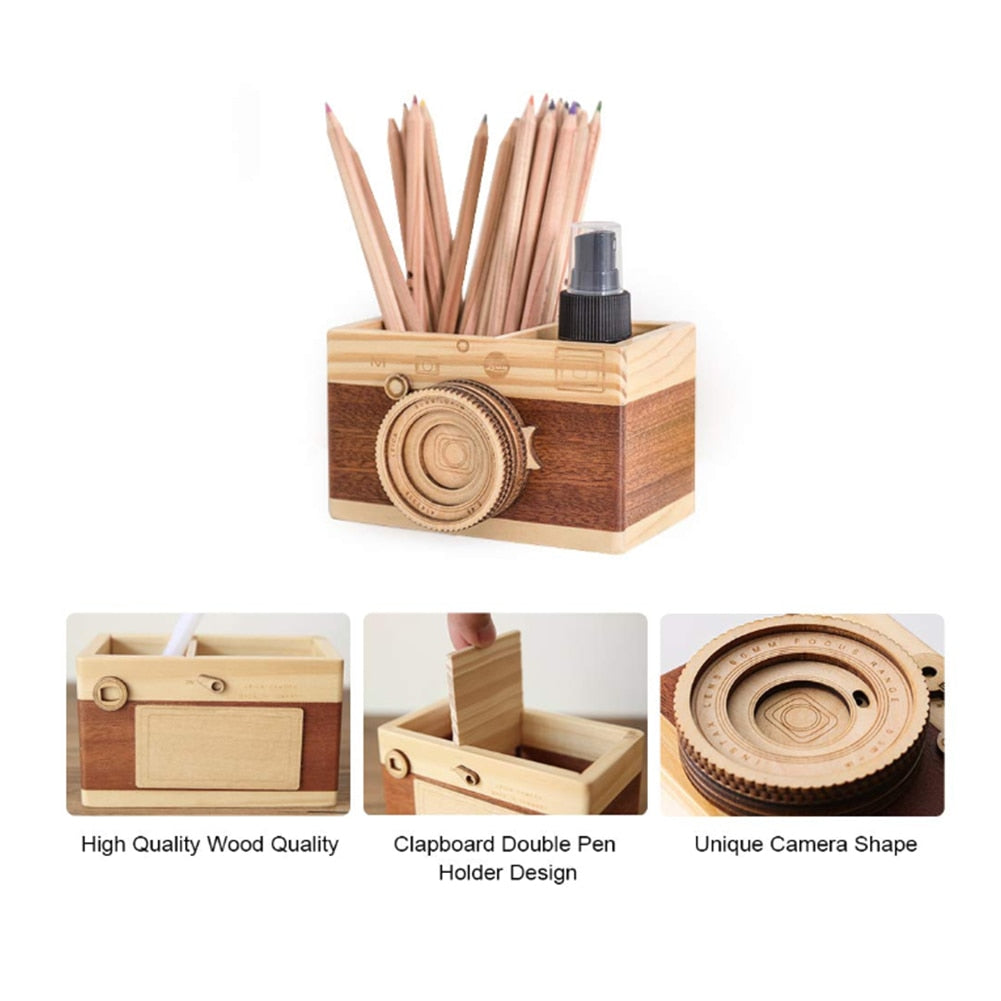 Creative Camera Wooden Pencil Holder