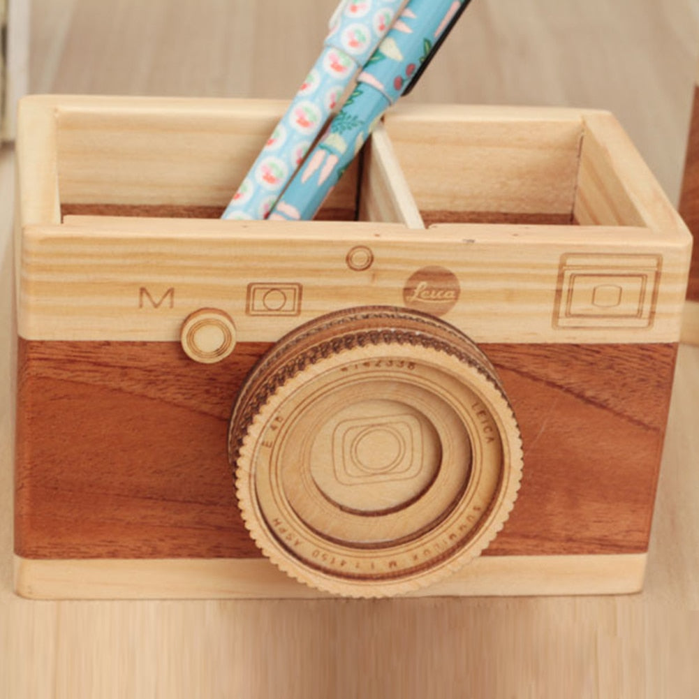 Creative Camera Wooden Pencil Holder