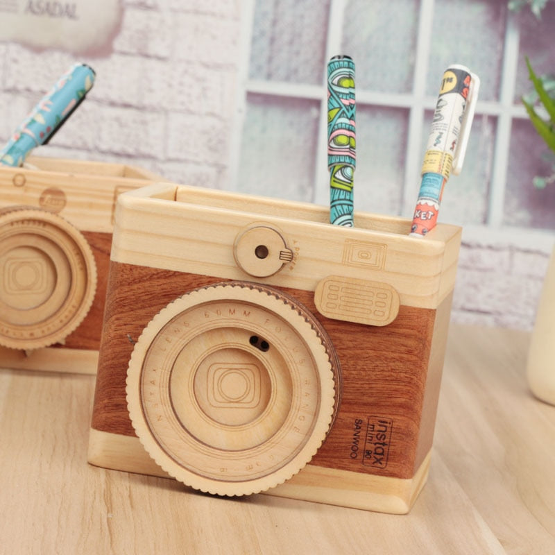 Creative Camera Wooden Pencil Holder