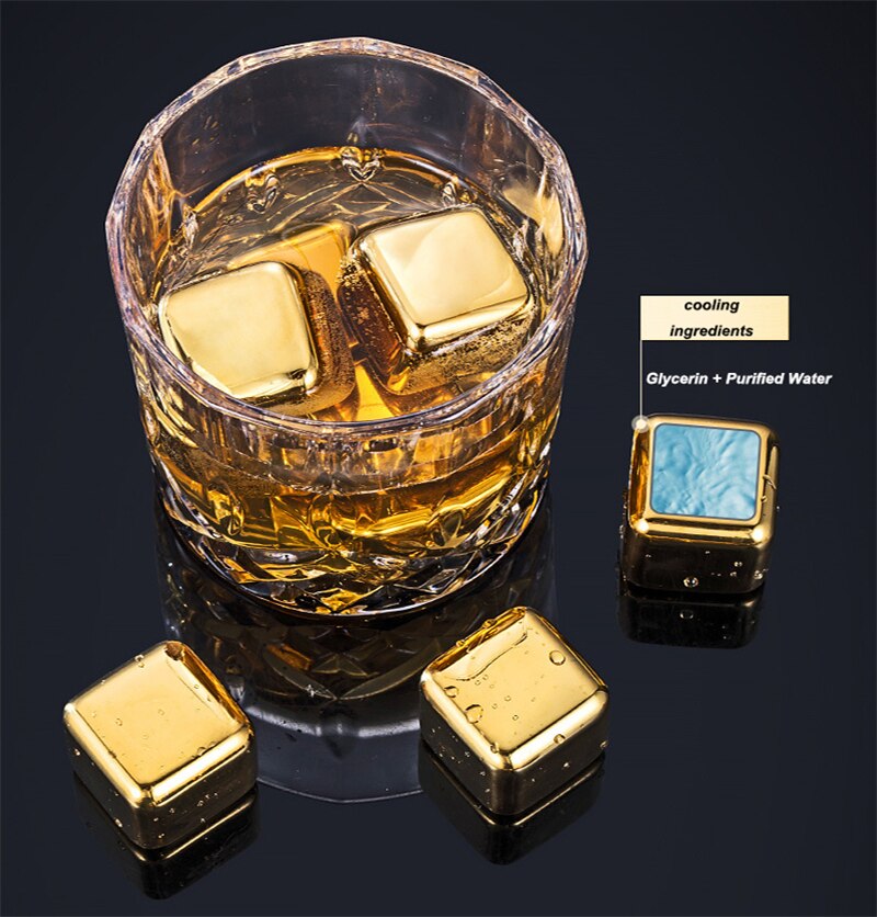 Stainless Steel Gold Ice Cube Set