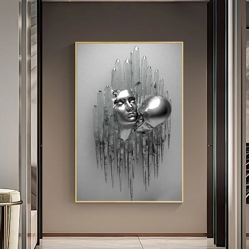 Silver Figure Statue Art Canvas Painting