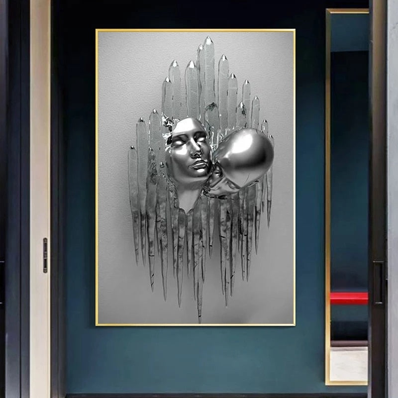 Silver Figure Statue Art Canvas Painting