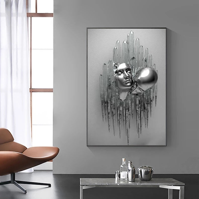 Silver Figure Statue Art Canvas Painting