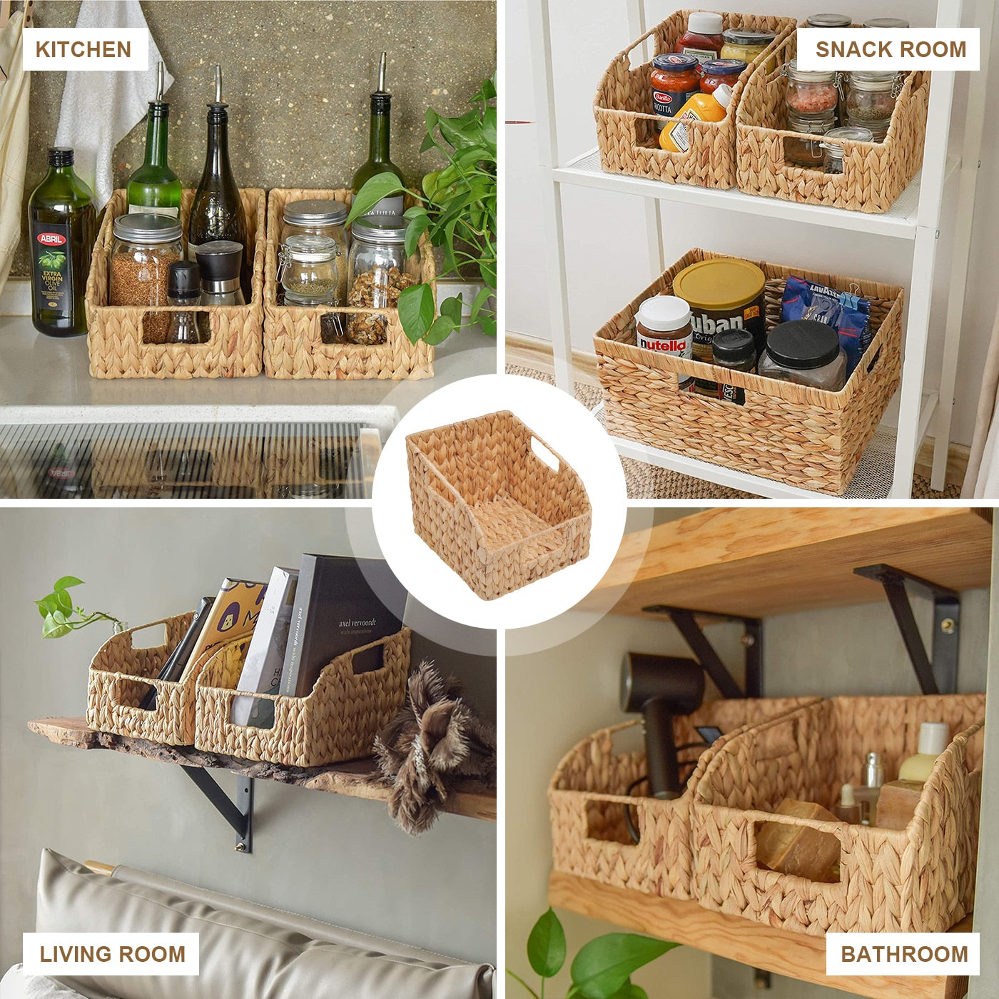 Home Office Storage Desk Shelf Desk Storage Basket Kitchen Accessories Holder Table Organizer Natural Rattan Decor Wicker Basket