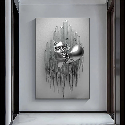 Silver Figure Statue Art Canvas Painting