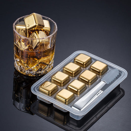 Stainless Steel Gold Ice Cube Set