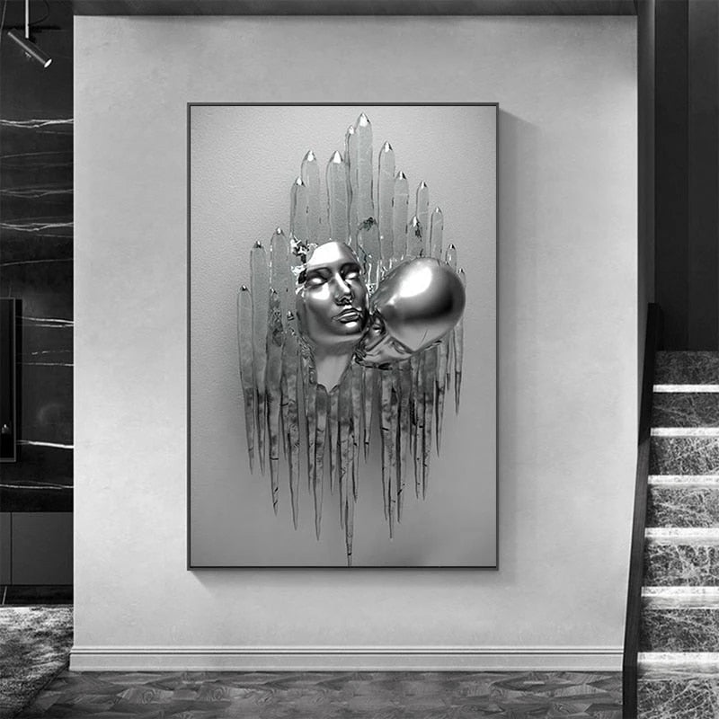 Silver Figure Statue Art Canvas Painting