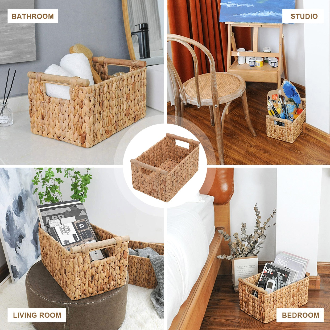 Home Office Storage Desk Shelf Desk Storage Basket Kitchen Accessories Holder Table Organizer Natural Rattan Decor Wicker Basket