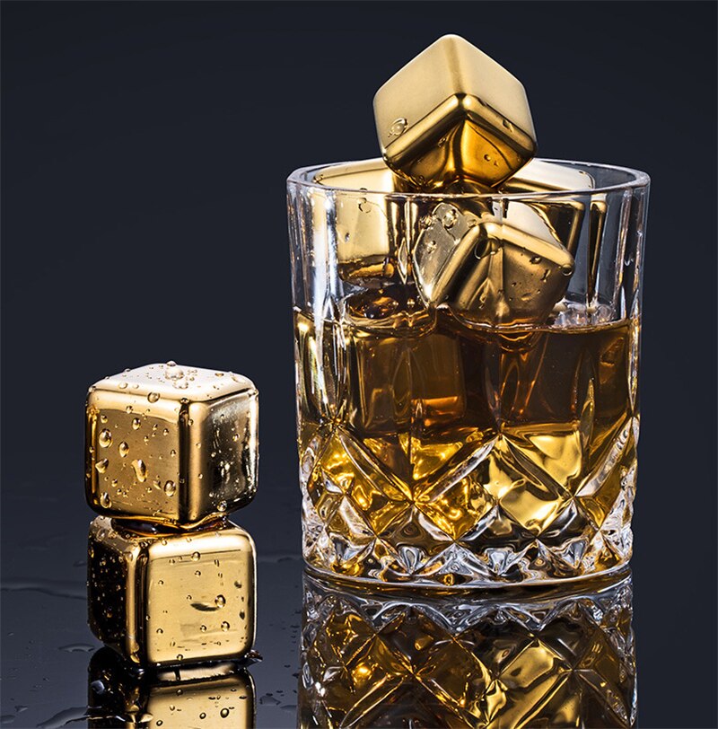 Stainless Steel Gold Ice Cube Set